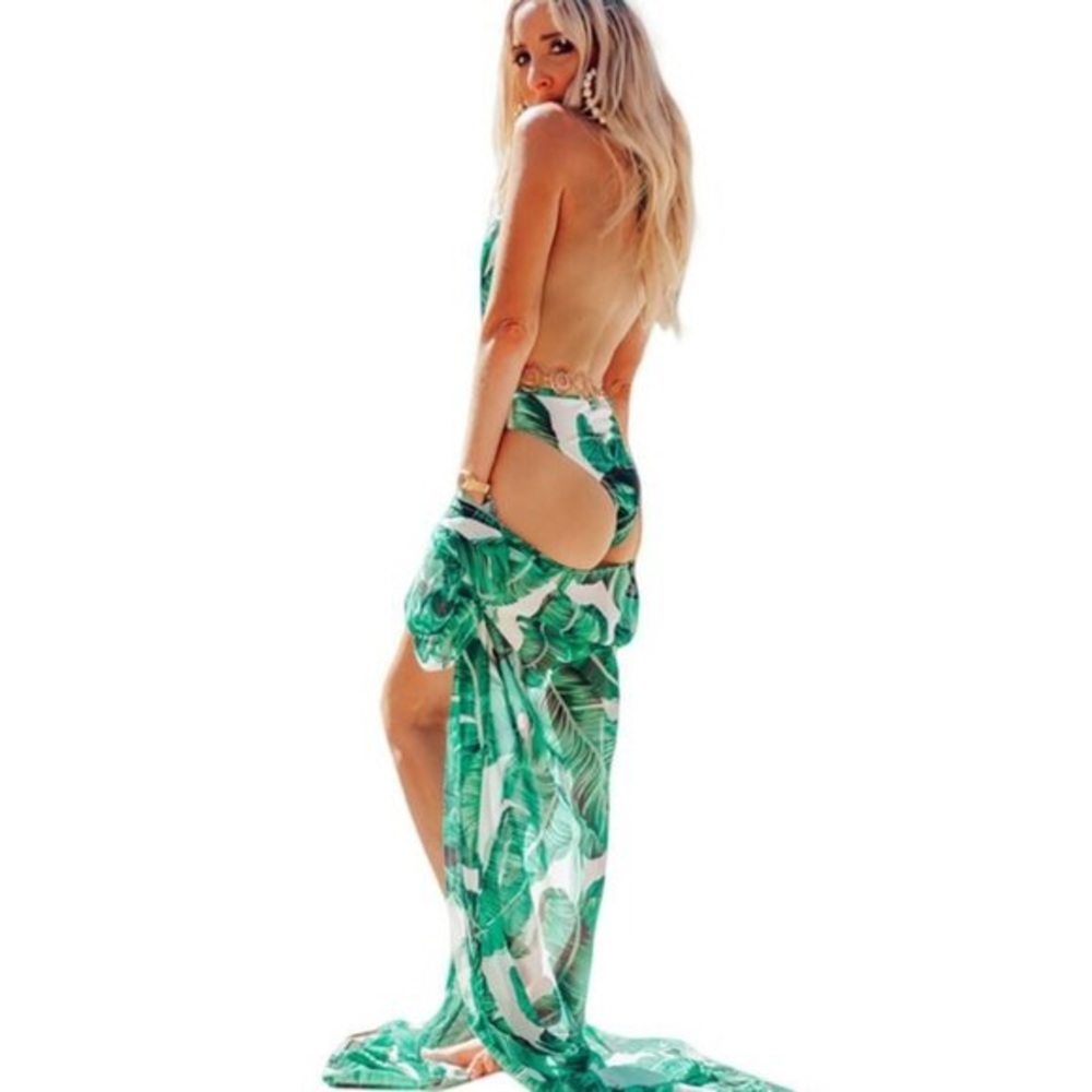 Palm Leaf Print Swim Cover-up - Picture 2 of 4